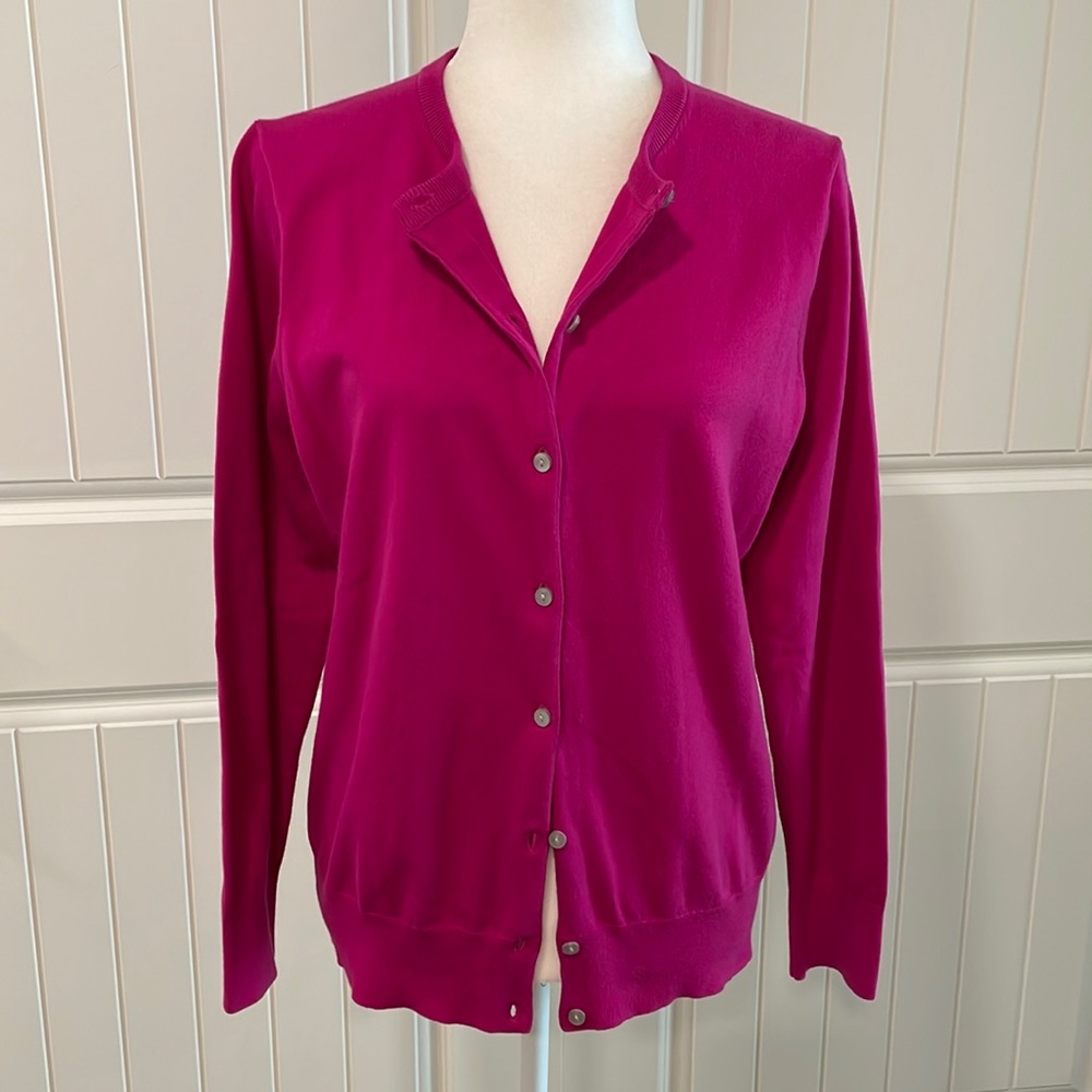 Land’s End Cotton Fuchsia Button Front Cardigan Size M